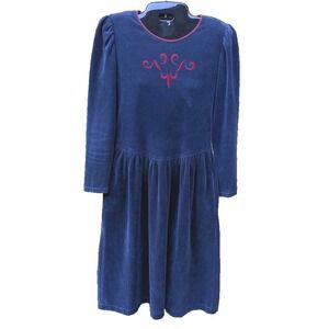 Vintage Lanz Of Salzburg Dress S P Blue Velvet Midi USA Cottagecore Kidcore Cute